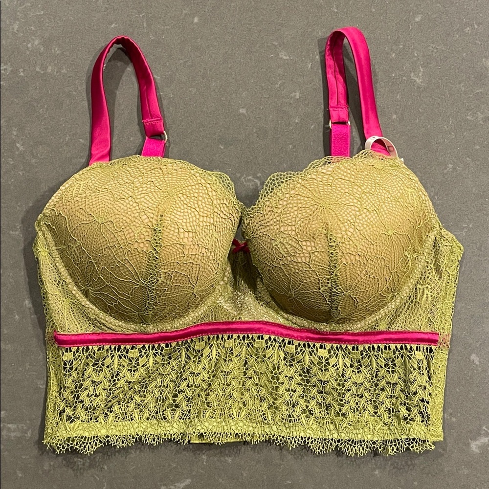Intimissimi Sofia Green and Purple/Pink Lace Bra 34D NWT